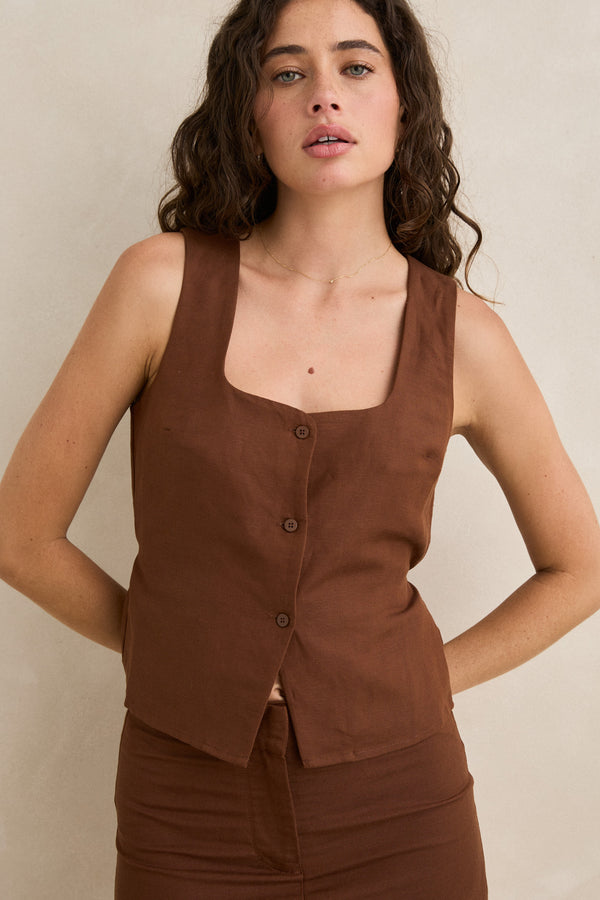 Leon Vest Top  Brown