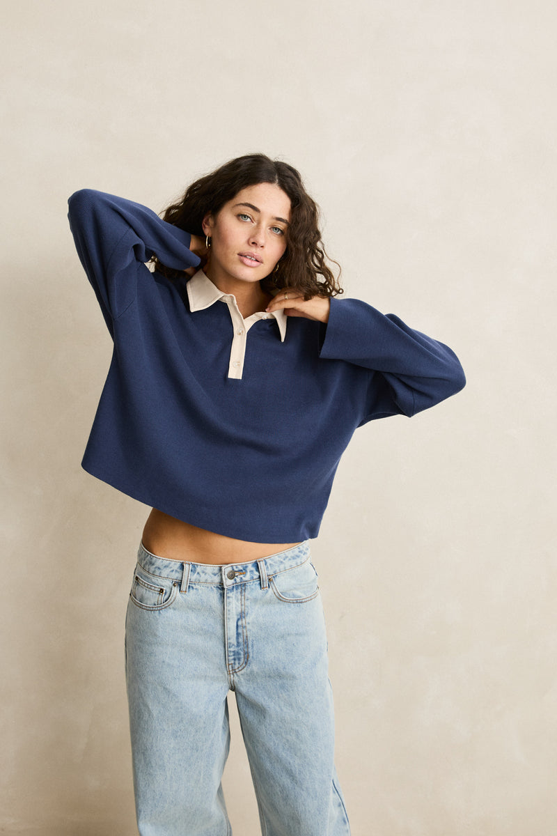 Rugby Polo Knit Sweater Navy