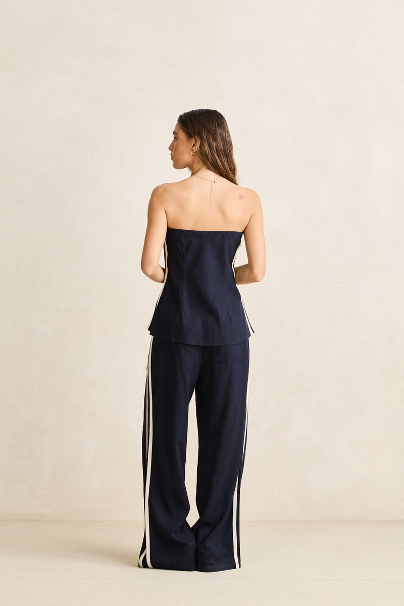 Contrast Linen Strapless Top Ocean