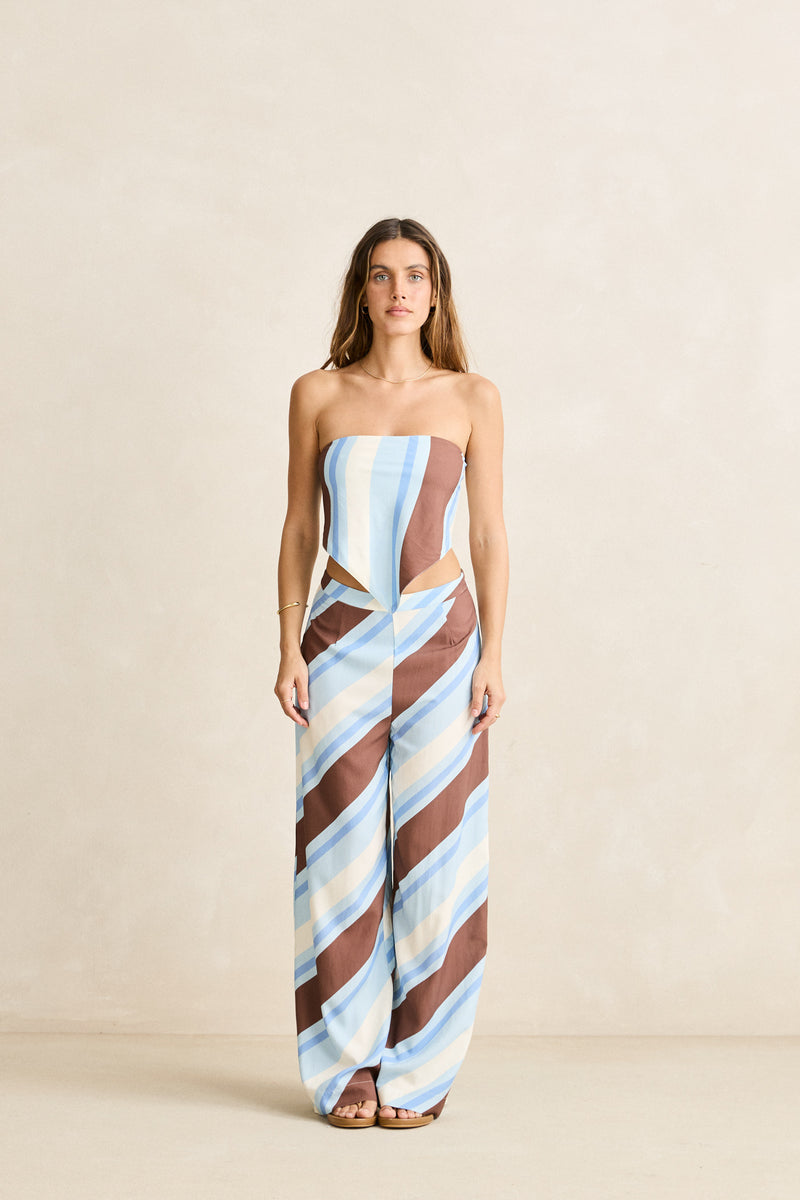 Siesta Stripe Scarf Top  Sky