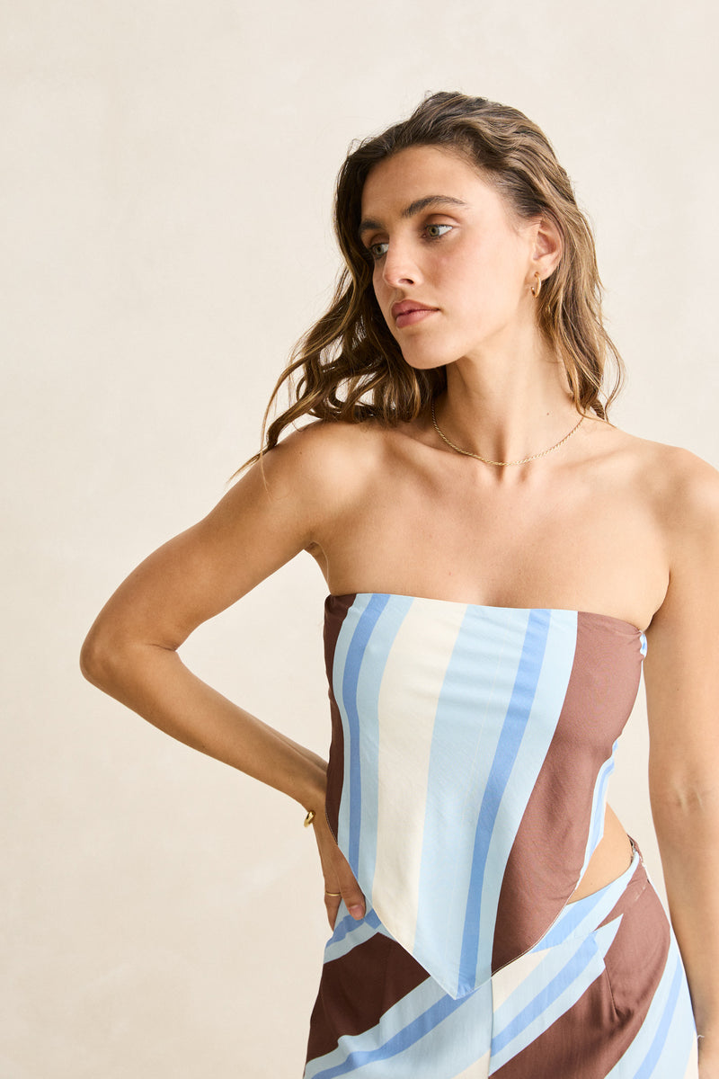 Siesta Stripe Scarf Top  Sky