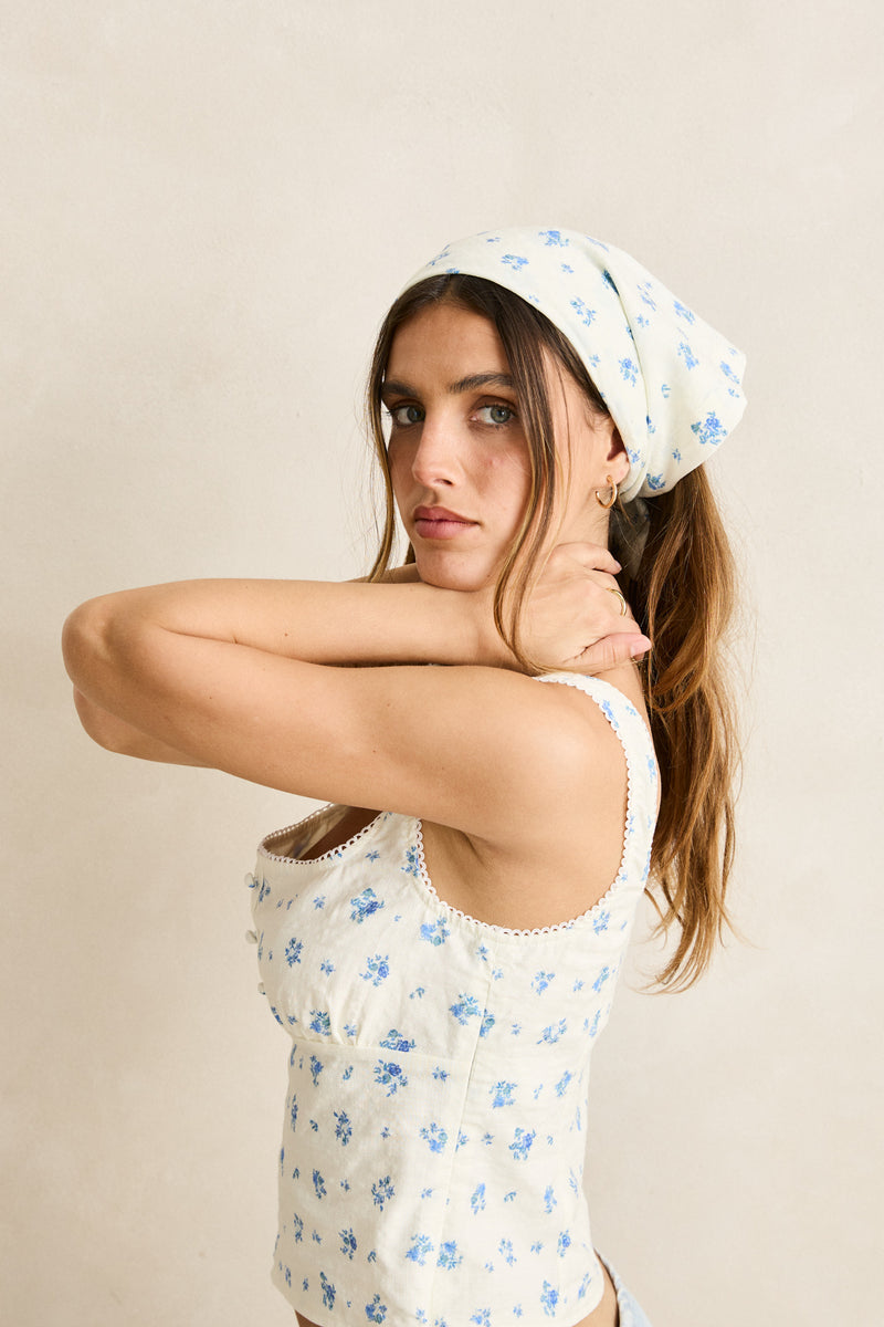 Dahlia Button Down Top  Sky