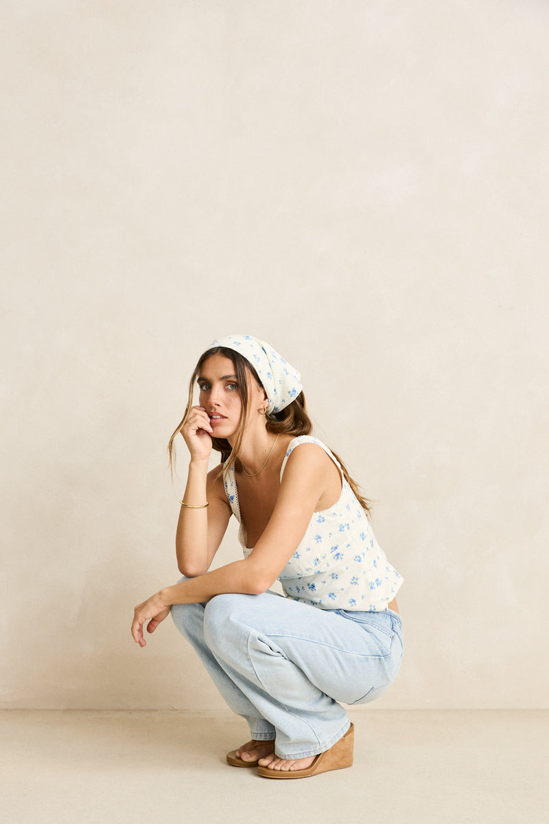Dahlia Button Down Top  Sky