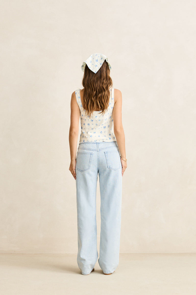 Dahlia Button Down Top  Sky