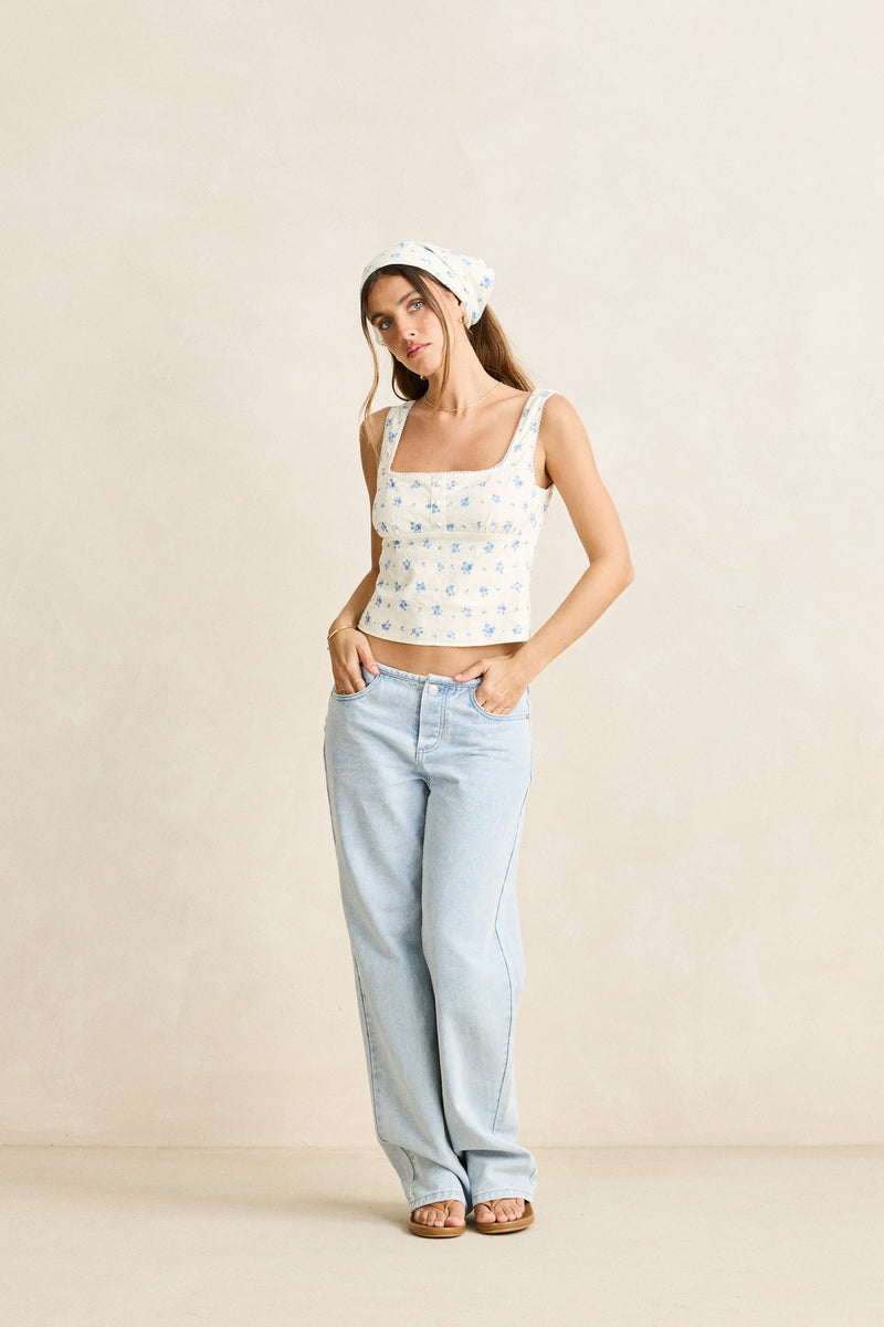 Dahlia Button Down Top  Sky