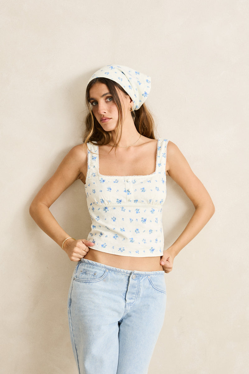 Dahlia Button Down Top  Sky