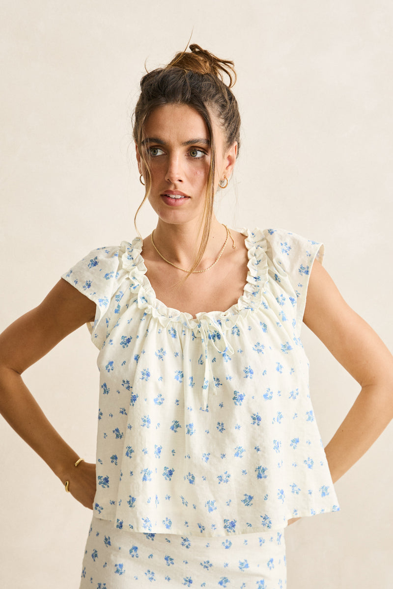 Dahlia Frill Top  Sky