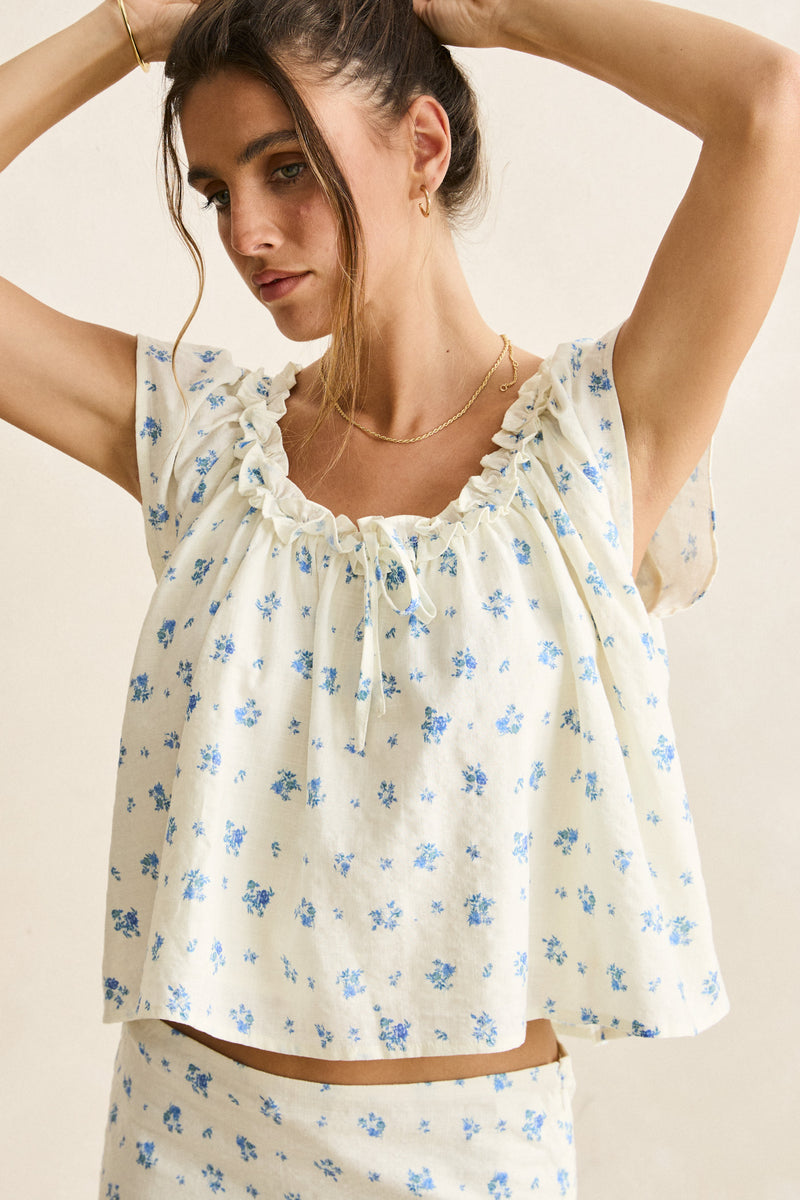 Dahlia Frill Top  Sky