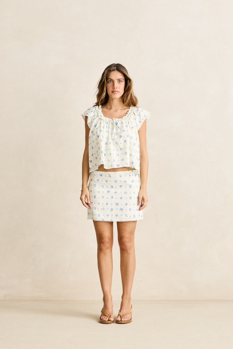 Dahlia Frill Top  Sky