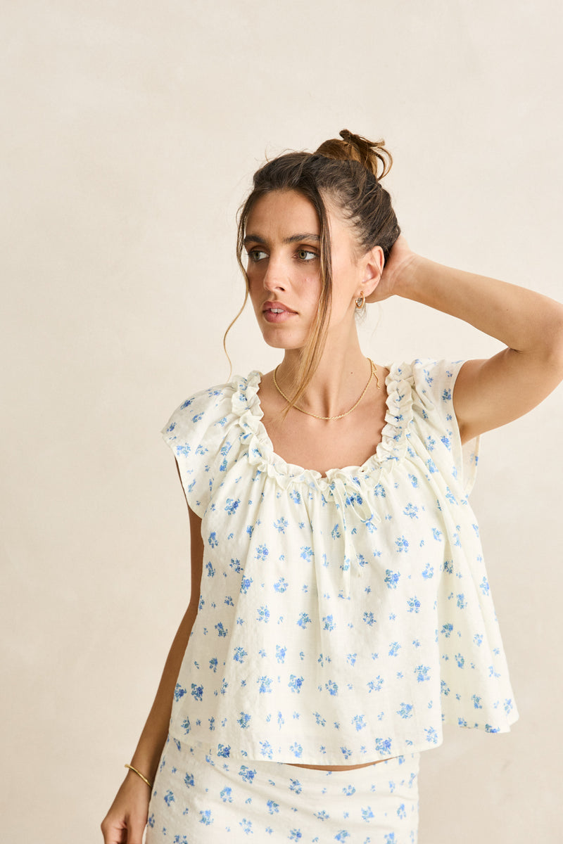 Dahlia Frill Top  Sky