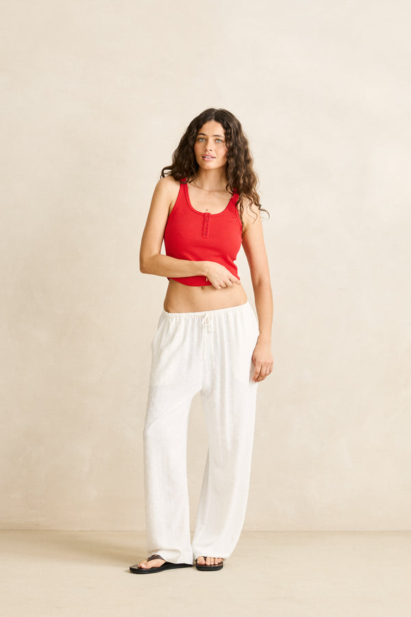 Waffle Henley Tank Cherry