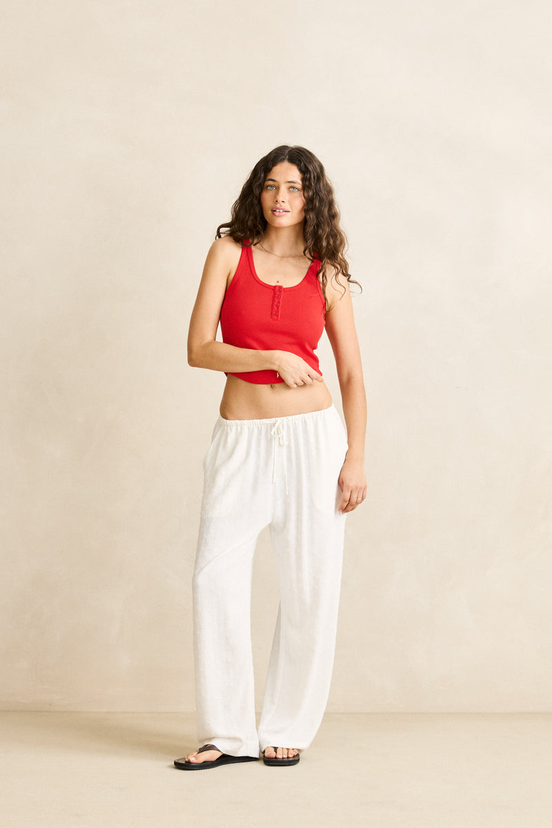 Waffle Henley Tank Cherry