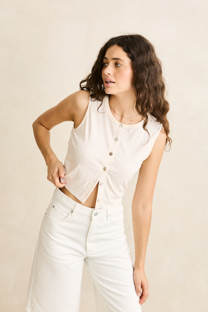 Petra Button Down Singlet Cream