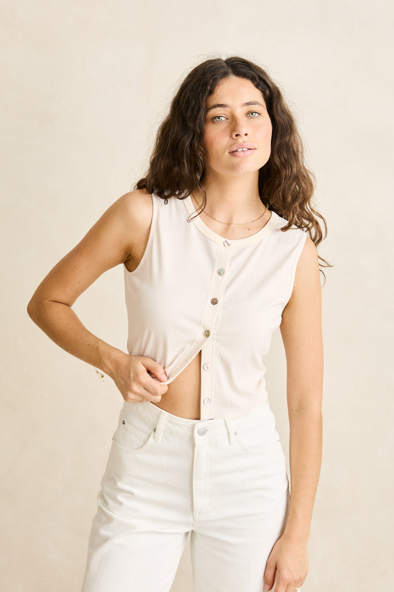 Petra Button Down Singlet Cream