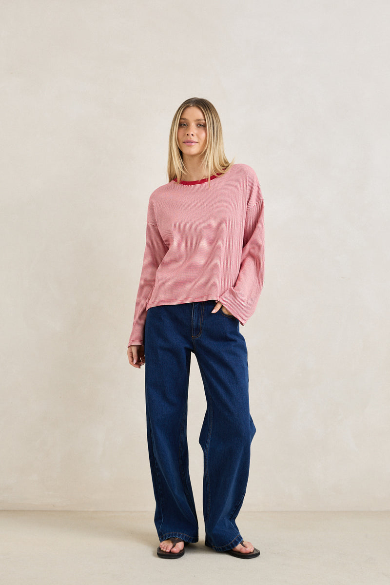 Lexi Stripe Long Sleeve Top Cherry