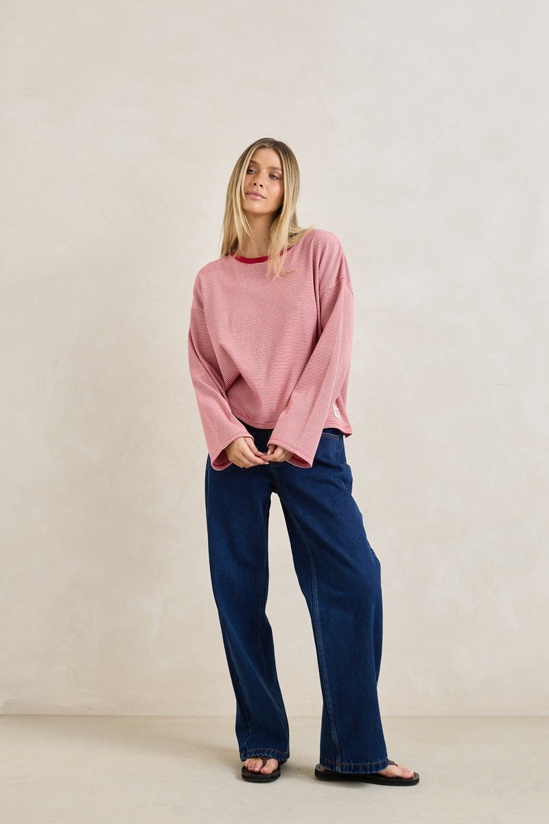Lexi Stripe Long Sleeve Top Cherry