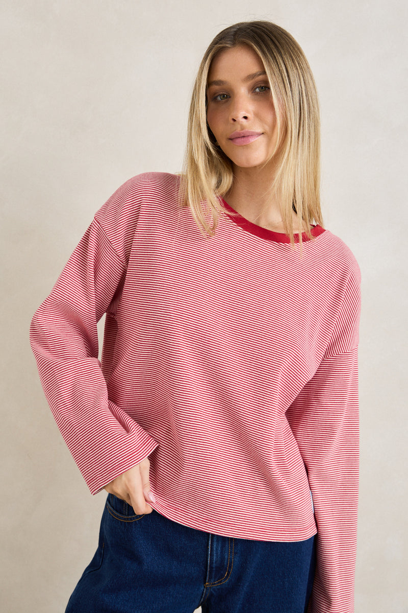 Lexi Stripe Long Sleeve Top Cherry