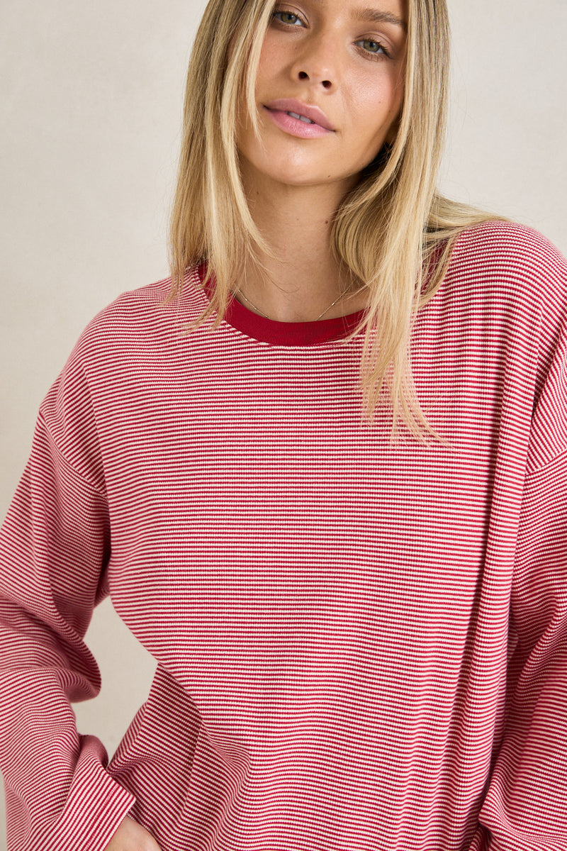 Lexi Stripe Long Sleeve Top Cherry
