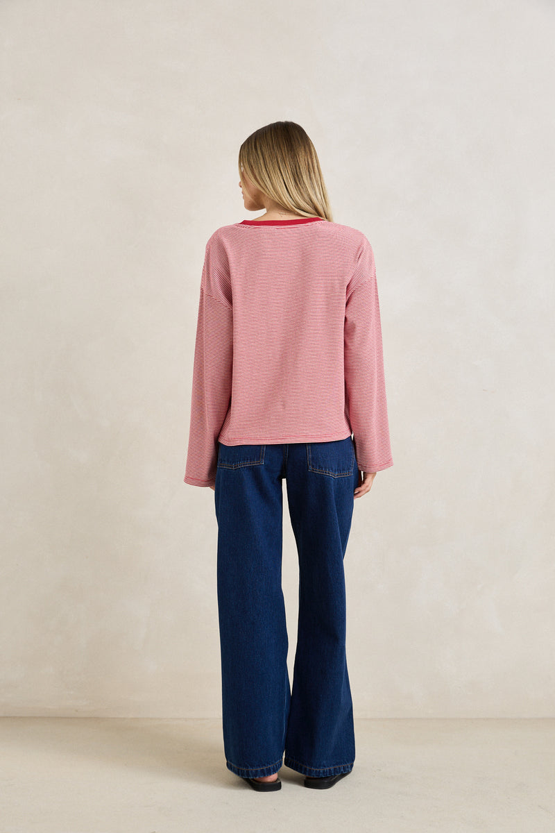 Lexi Stripe Long Sleeve Top Cherry