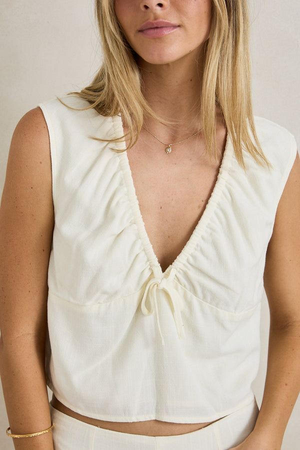 Del Rio Gathered Top White