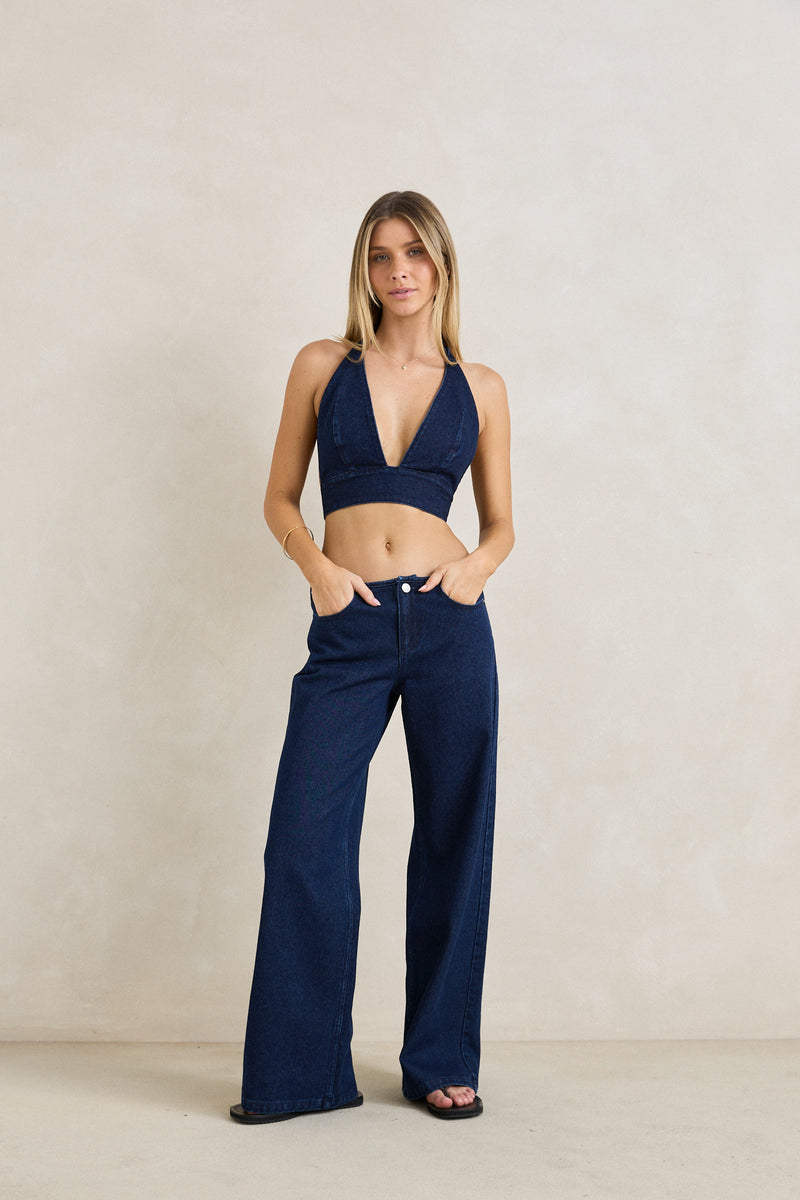 Juna Denim Halter Top Dark Blue Wash