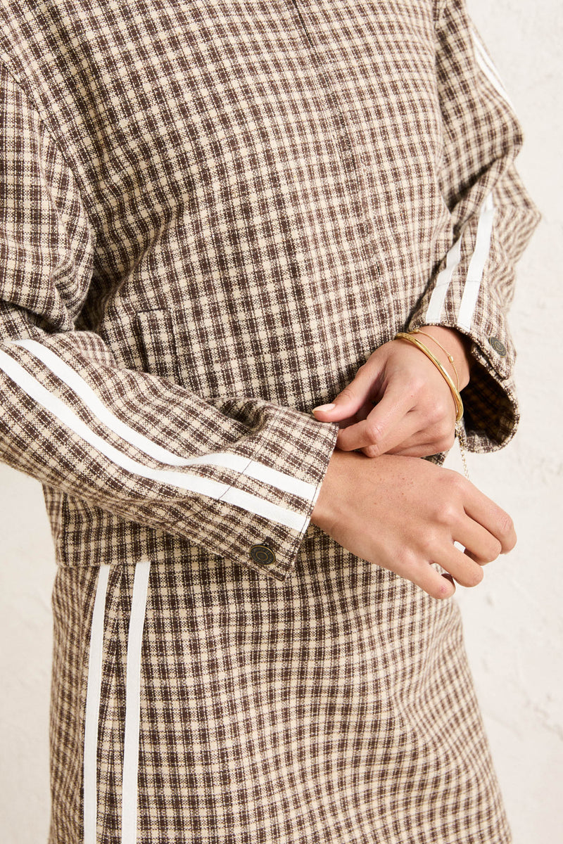 Milly Check Crop Jacket Brown