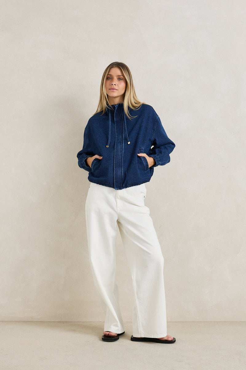 Juna Denim Funnel Jacket Dark Blue Wash