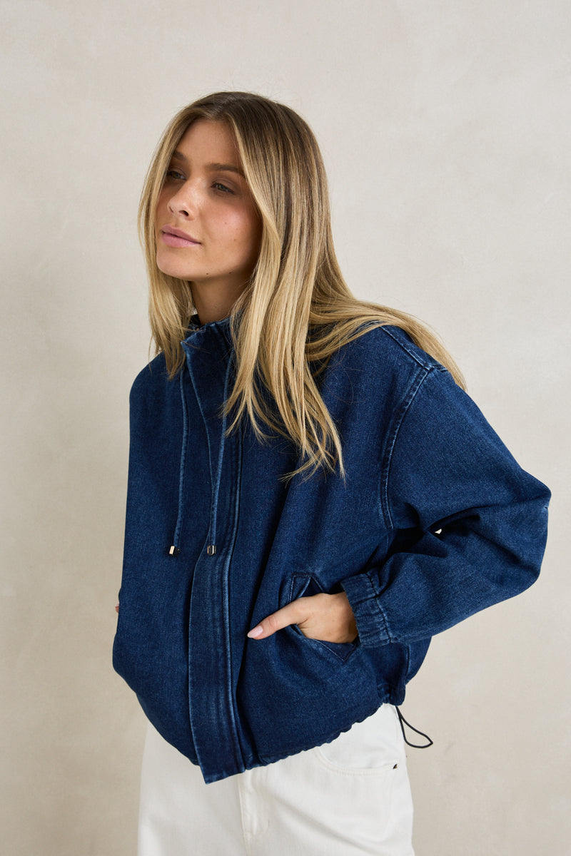 Juna Denim Funnel Jacket Dark Blue Wash