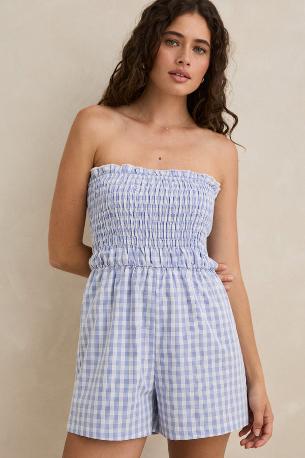 Remi Check Playsuit Blue