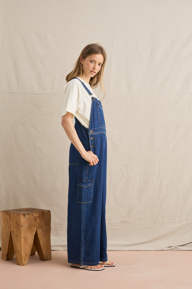 Charlie Wide Leg Cargo Overall Dark Denim