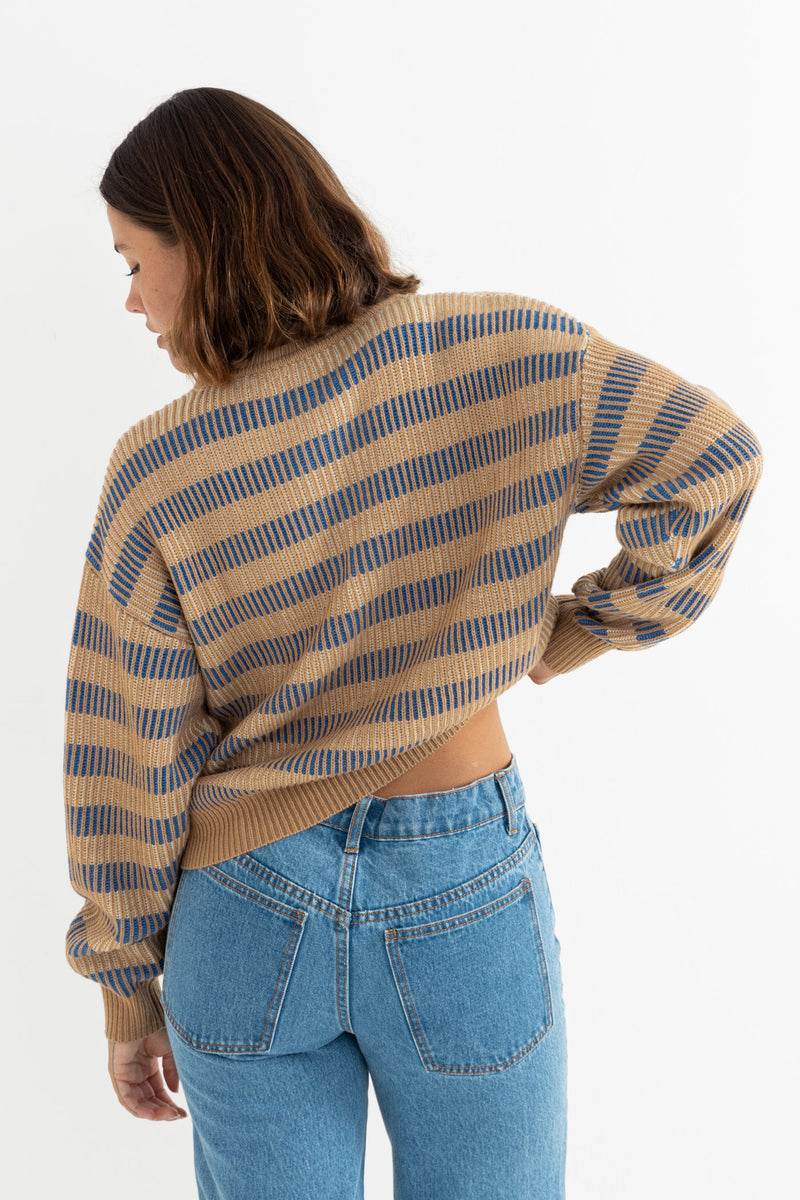 Estelle Quarter Zip Striped Knit Cobalt