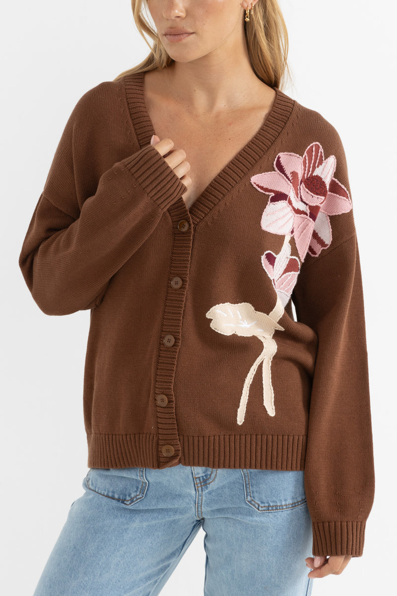 Lotus Flower Knit Cardigan Cedar