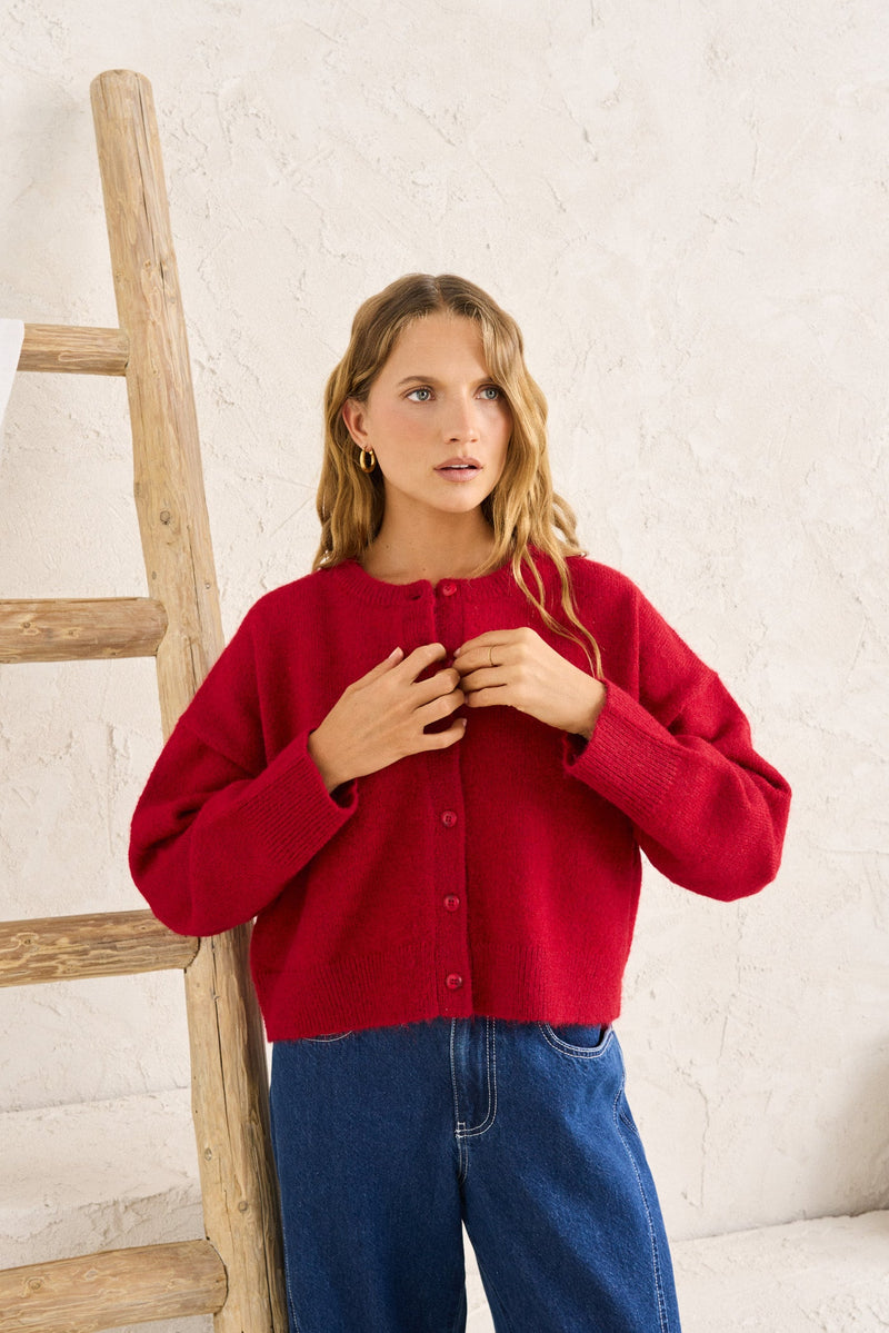 Estelle Fluffy Cardigan Chilli