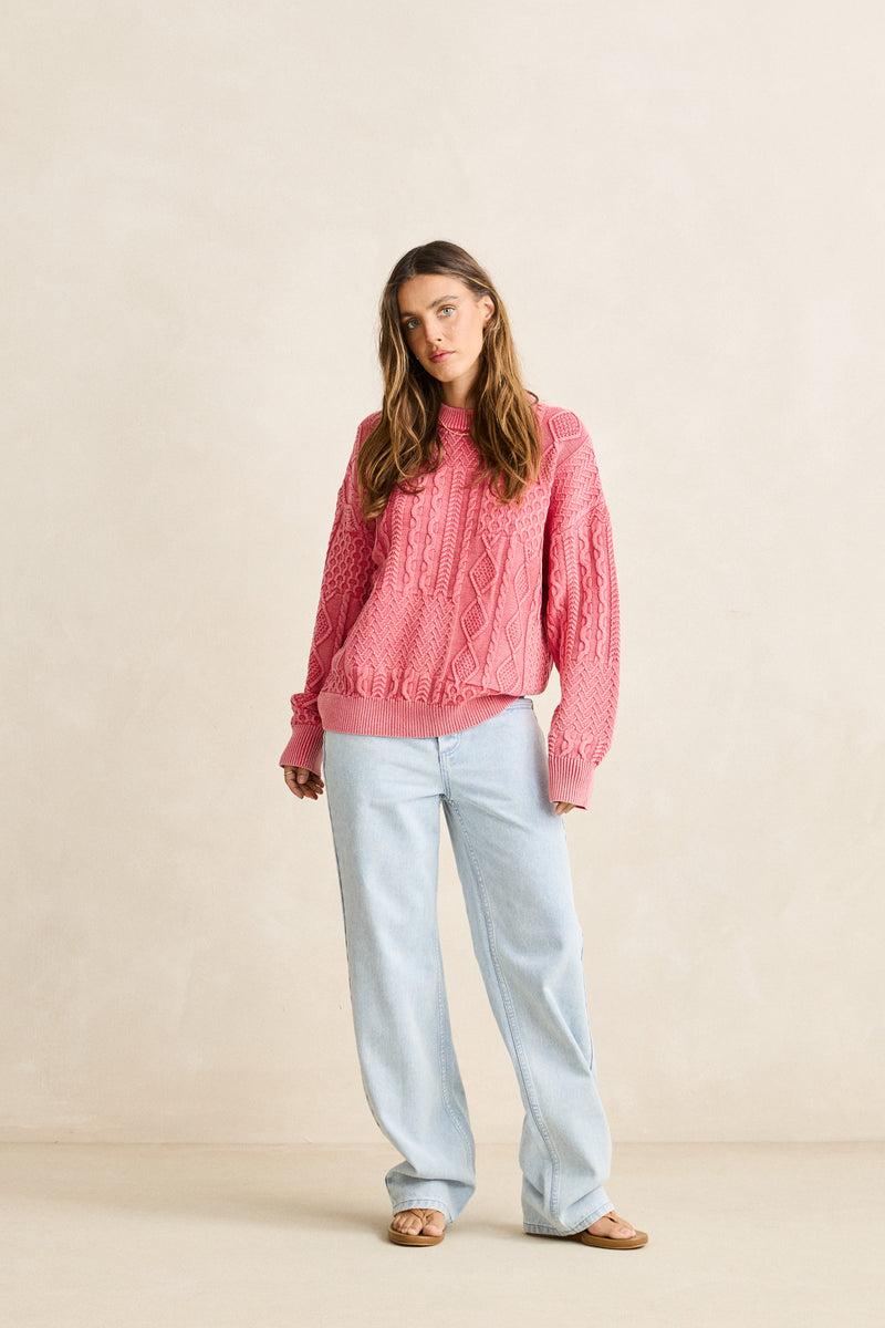 Patchwork Salt Wash Sweater Washed Red