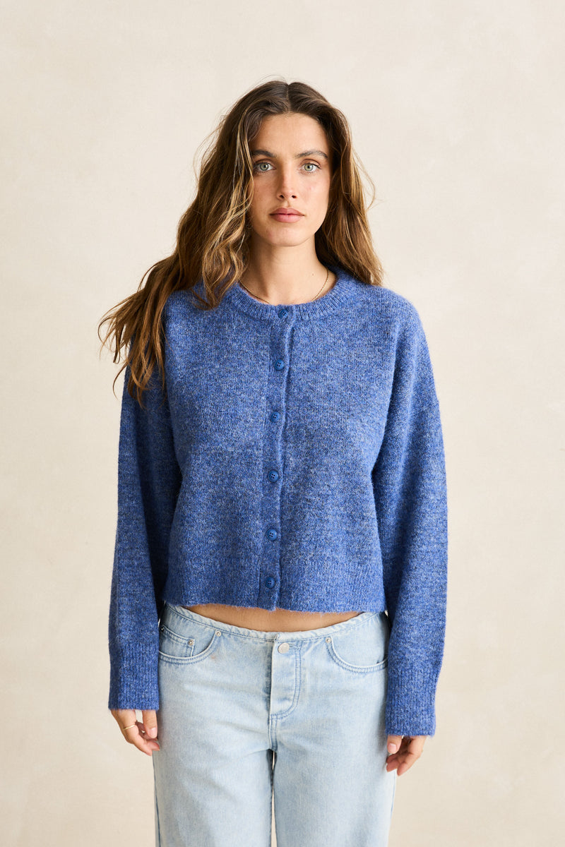 Estelle Fluffy Knit Cardigan  Blue