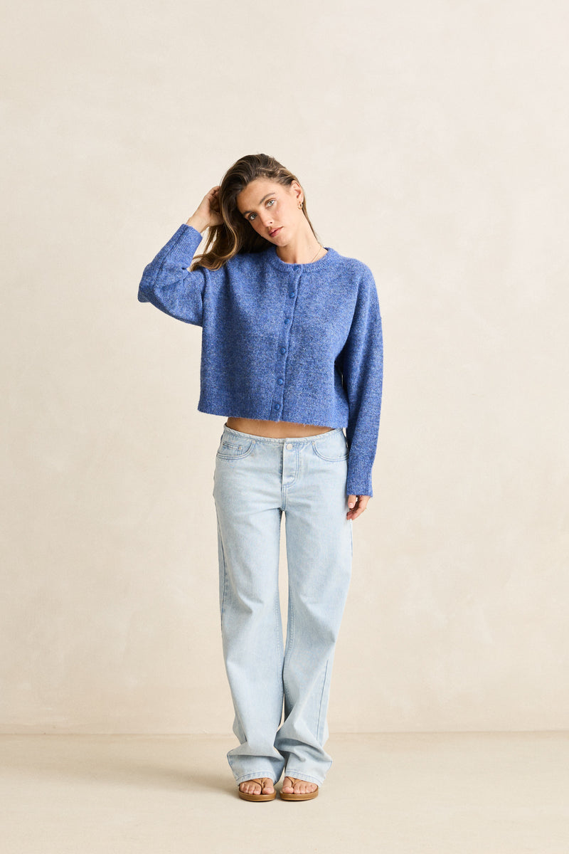 Estelle Fluffy Knit Cardigan  Blue
