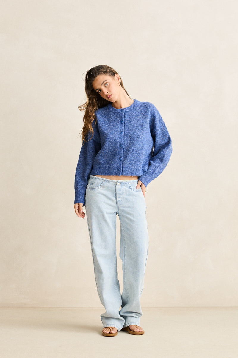 Estelle Fluffy Knit Cardigan  Blue