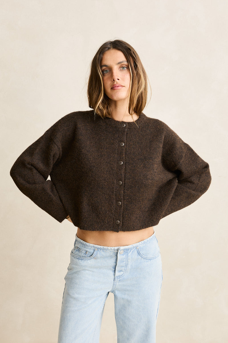 Estelle Fluffy Knit Cardigan  Chocolate