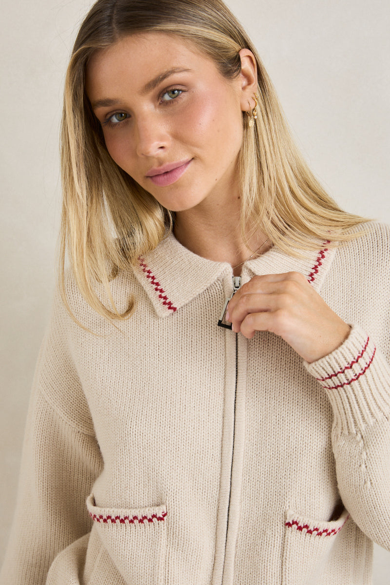 Frankie Dual Zip Cardigan Natural