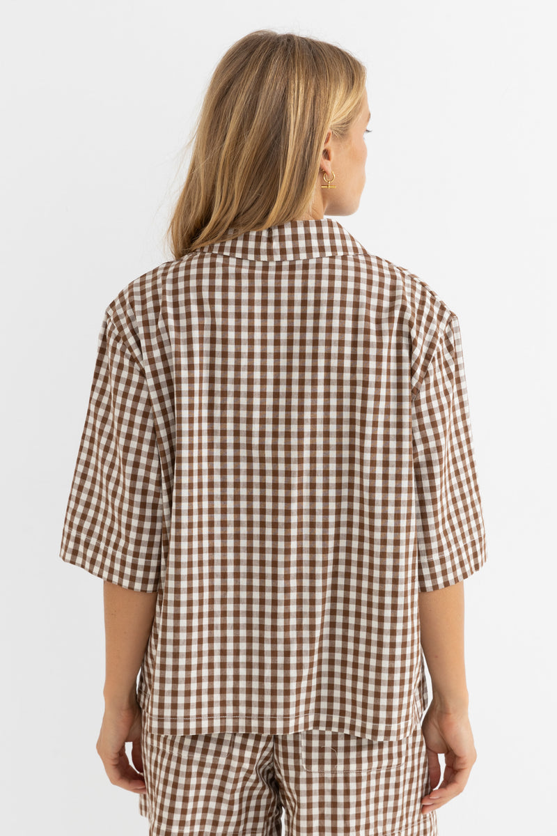 Birdie Gingham Tie Front Top Brown