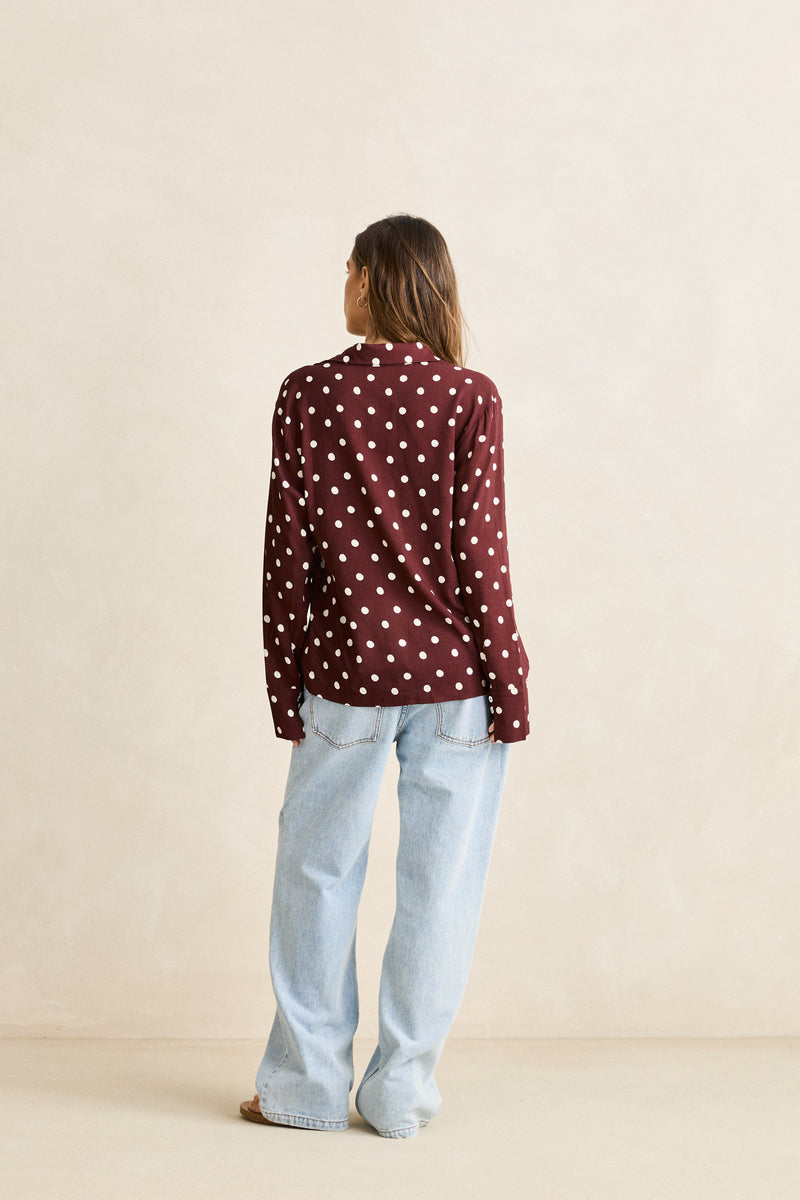 Polka Dot Tie Front Shirt  Cafe