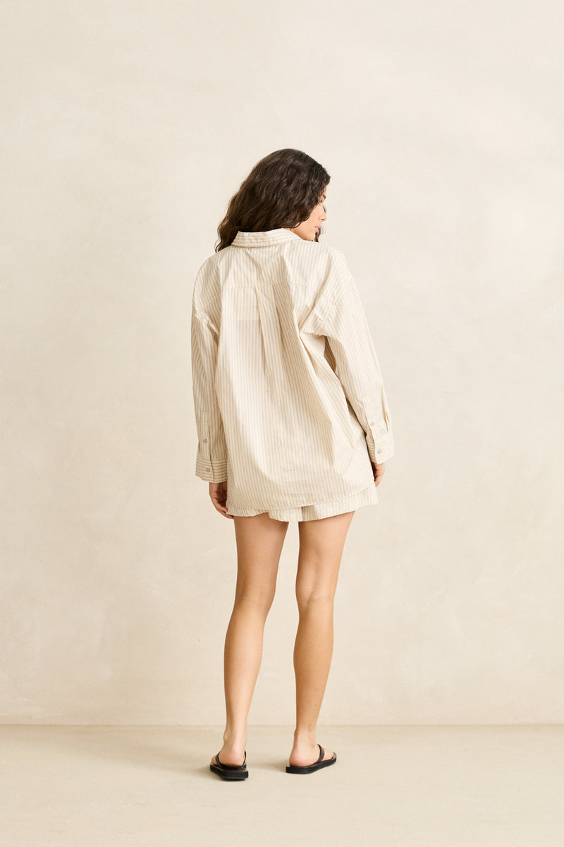 Cove Stripe Oversized Ls Beach Shirt Oat