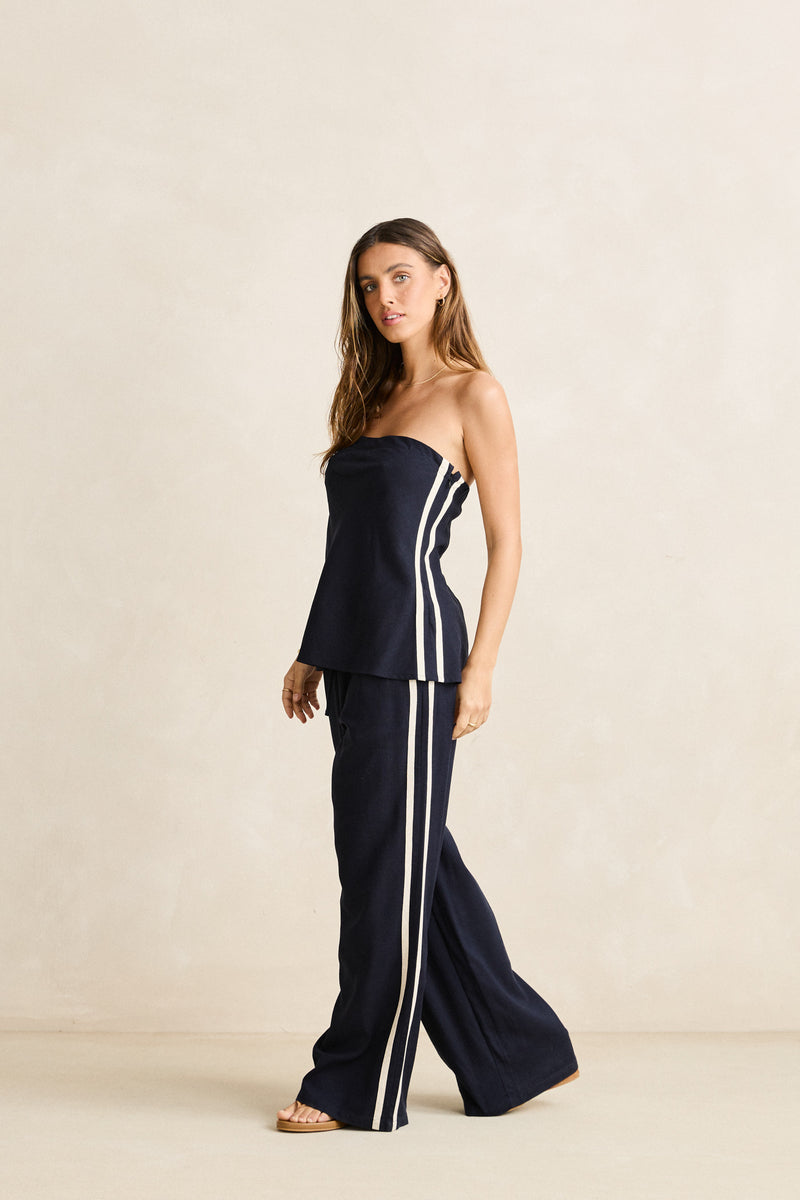 Contrast Linen Track Pant Ocean