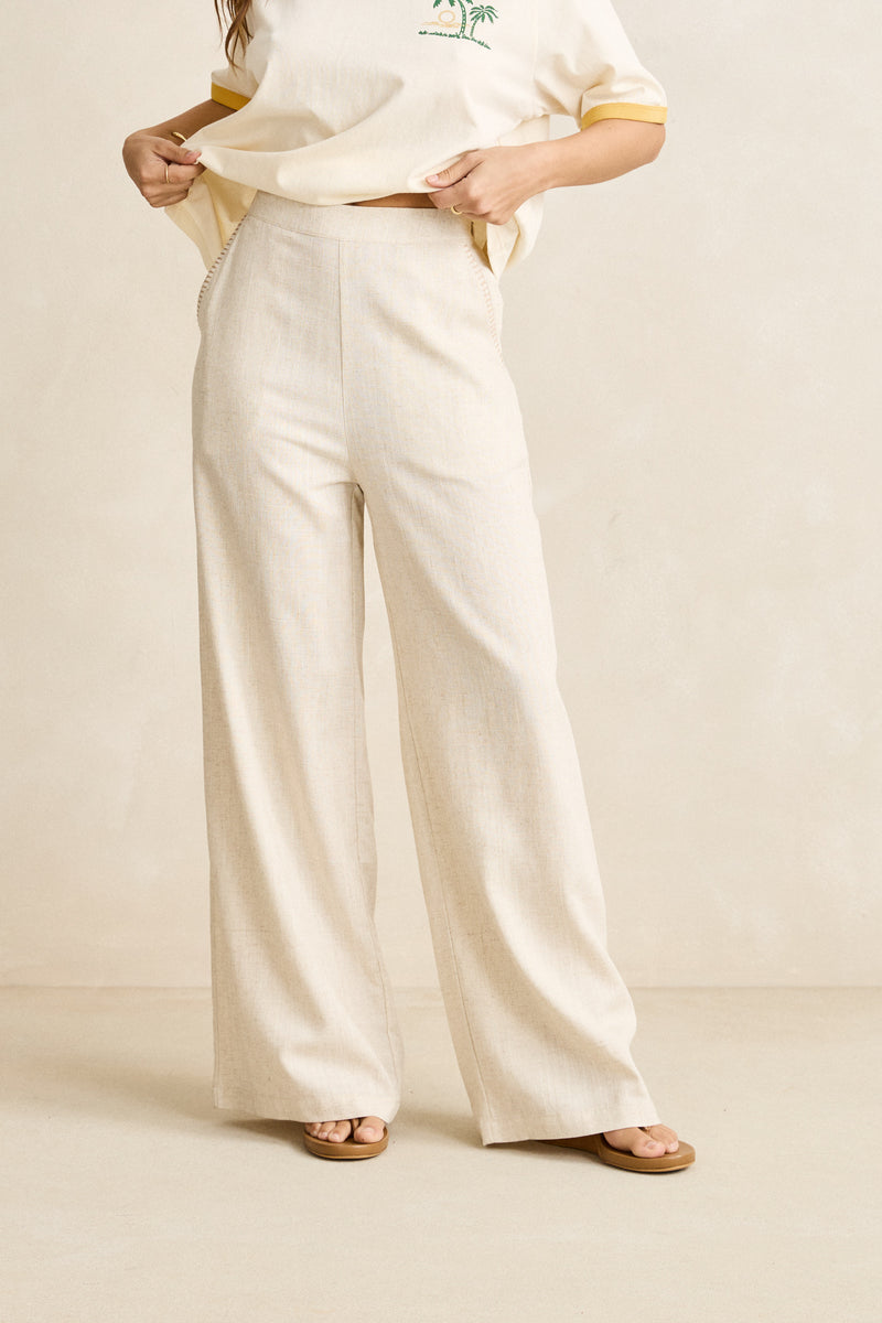 Linen Whip Stitch Wide Leg Pant Natural
