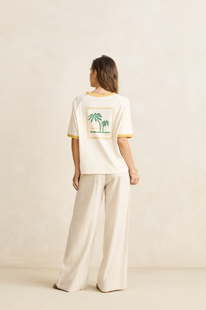 Linen Whip Stitch Wide Leg Pant Natural