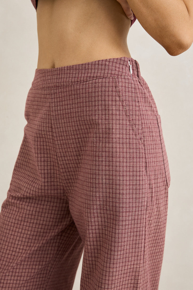 Lucy Check Wide Leg Pant Rust