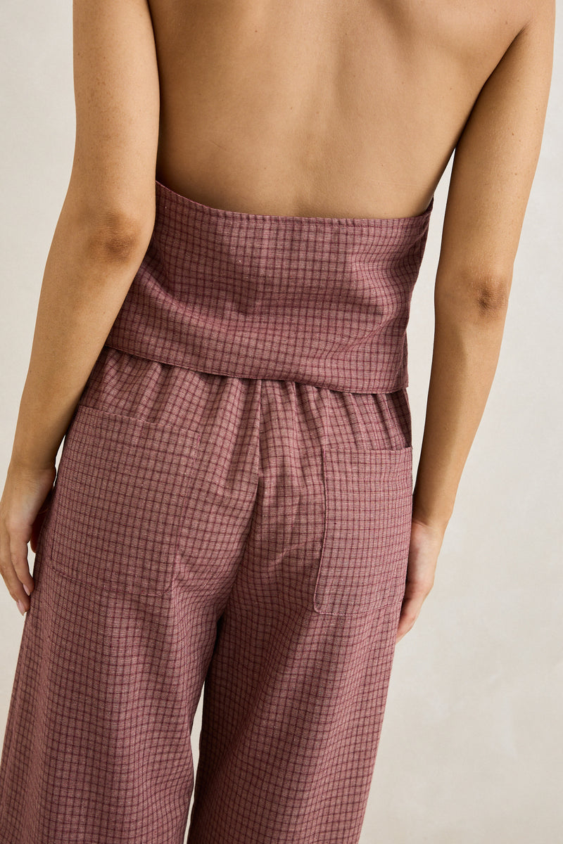 Lucy Check Wide Leg Pant Rust