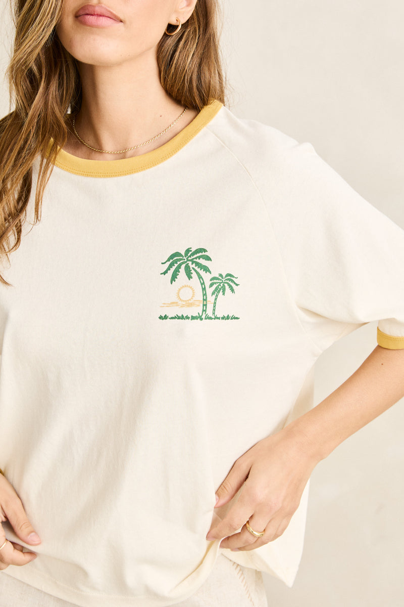 Sunset Palm Ringer Tee Cornsilk