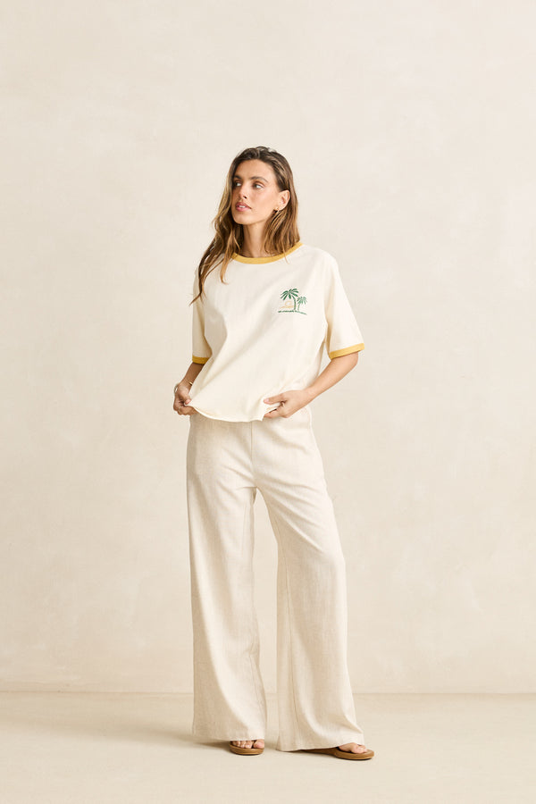 Sunset Palm Ringer Tee Cornsilk
