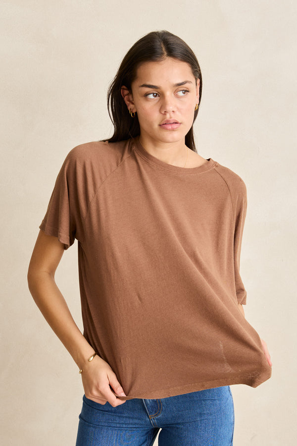 Essential Linen Ss T-Shirt Chocolate